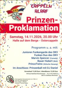 Mehr über den Artikel erfahren Herzliche Einladung zur Prinzenproklamation